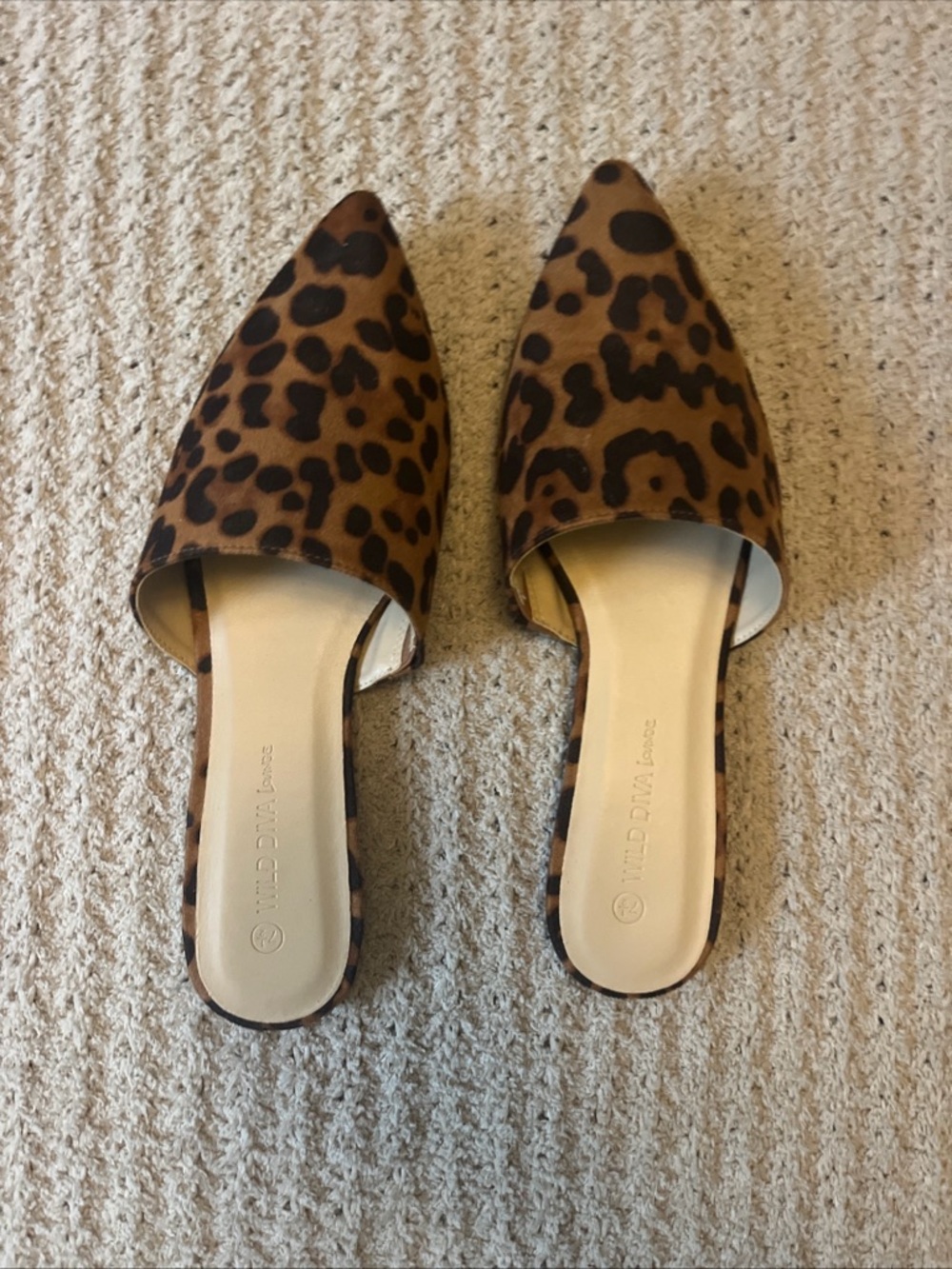 Wild Diva Leopard Print Pointed Toe Mules - Brown/Black